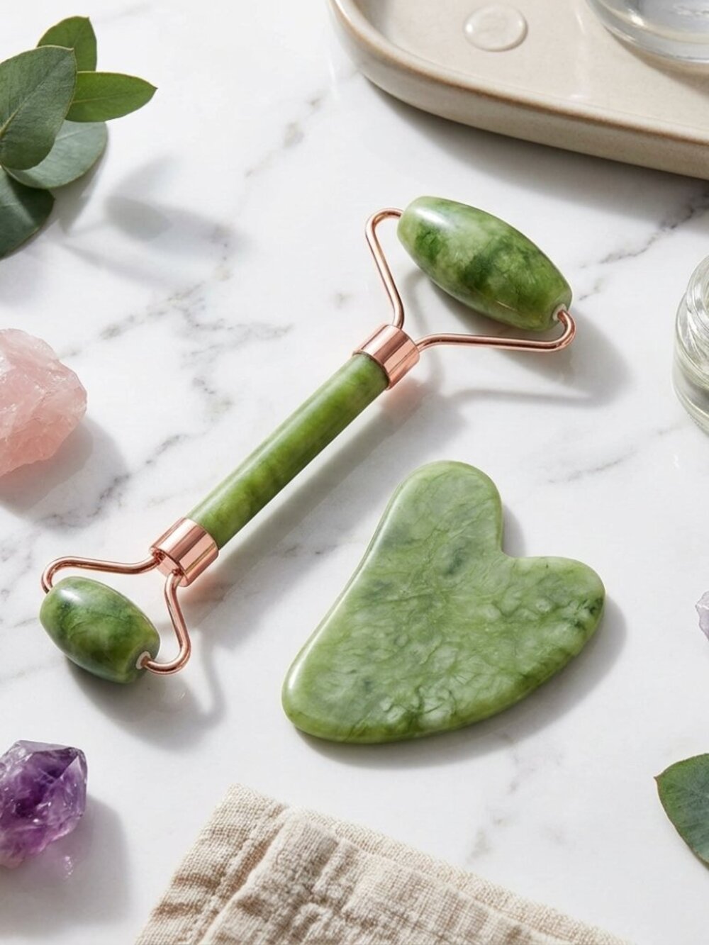 BAIMEI IcyMe Jade Roller & Heart Gua Sha Facial Massage Set NWT